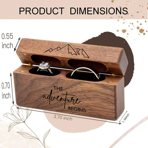 Vista 5 de Caja de madera para anillos de boda, caja de compromiso de madera, accesorios de boda, cajas de anillos para dos anillos, recuerdo rústico grabado