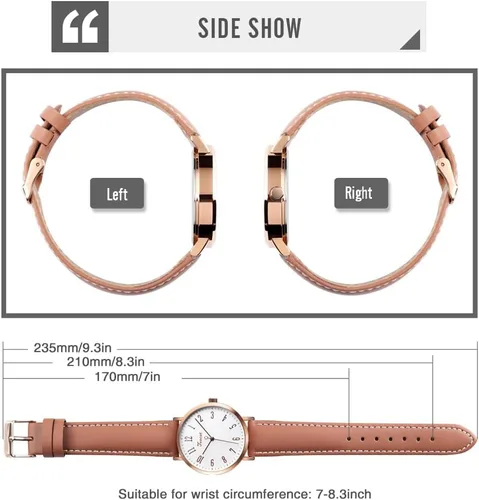 Vista 6 de TOOCAT Reloj de pulsera de moda para mujer, relojes de cuarzo de cuero simples, ultrafinos, impermeables, relojes analógicos para estudiantes