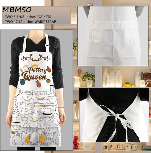 Vista 3 de MBMSO Delantal de artista de cerámica con bolsillos, delantal de cerámica de reina, delantal de cerámica para artistas de cerámica, regalo