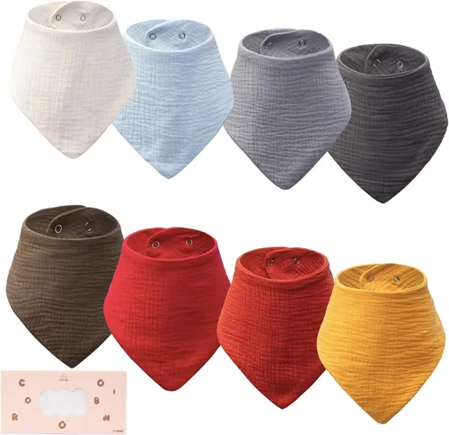 Vista 10 de Paquete de 8 baberos de muselina 100% algodón, baberos ajustables para bebés de 0 a 36 meses, niños y niñas 8-Pack Baby Bibs for Drooling and