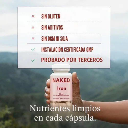 Vista 2 de Naked Iron 65mg, 325mg Ferro Bisglicinato - Suplemento de hierro de alta potencia para deficiencia de hierro, apoyo a la energía celular, promueve