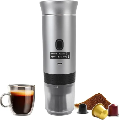 Vista 7 de Cafetera eléctrica portátil de café expreso, cafetera de viaje para campamento, 4.1 fl oz de acero inoxidable 304 con calefacción automática