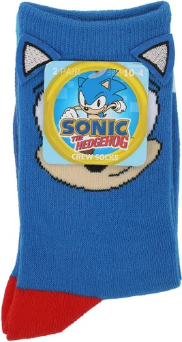 Vista 6 de Bioworld Sonic The Hedgehog Sonic Face con orejas 3D, 2 pares de calcetines juveniles, Multi colorido