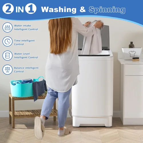 Vista 5 de Lavadora portátil de 15 libras, lavadora y secadora automática completa de 1.9 pies cúbicos con 8 programas de lavado, lavadora compacta