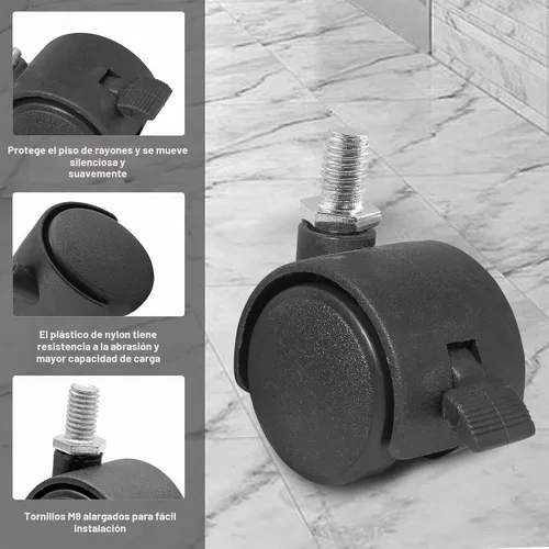 Vista 3 de Litoexpe 4 piezas de 1 pulgada de rueda giratoria de plástico, rueda giratoria de vástago negro M8 x 13mm para banco de trabajo, ruedas