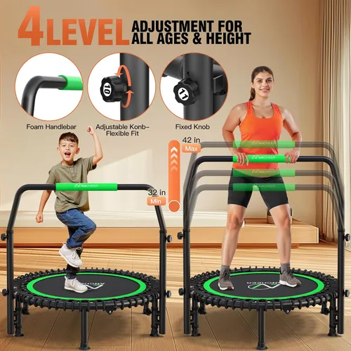 Vista 3 de ANCHEER Trampolín Rebounder de 40 pulgadas con mango ajustable de 4 niveles, mini trampolín máximo de 400 libras, trampolín de fitness resistente