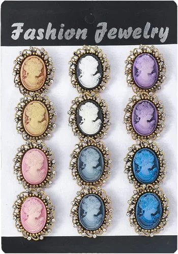 Vista 8 de MEEDOZ Juego de broches de flores de camafeo victoriano de diamantes de imitación multicolor para mujer
