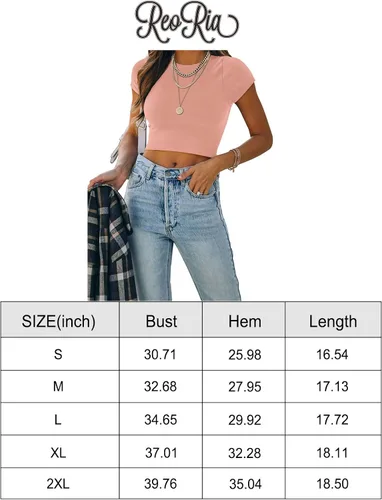 Vista 6 de REORIA Lindas camisetas ajustadas de manga corta con cuello alto y doble forro para mujer