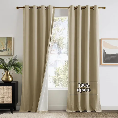 Vista 2 de NICETOWN Cortinas 100% opacas de terciopelo beige de 90 pulgadas de largo para dormitorio y sala de estar, amortiguación de sonido, oscurecimiento