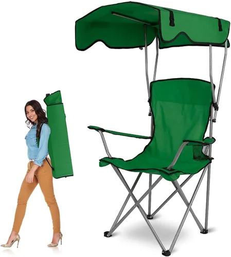 Vista 9 de TeqHome Silla de camping con toldo de sombra, silla de césped plegable resistente con capacidad máxima de 330 libras, silla de playa portátil