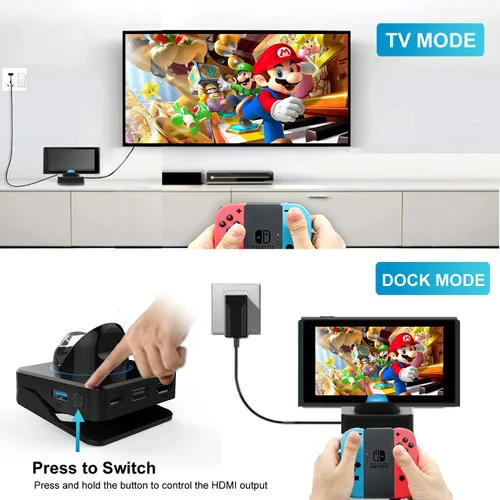 Vista 3 de Base para interruptor, estación de acoplamiento HDMI 4K Nintendo Switch para TVSwitch OLED, adaptador de TV portátil Nintendo Switch Base de carga