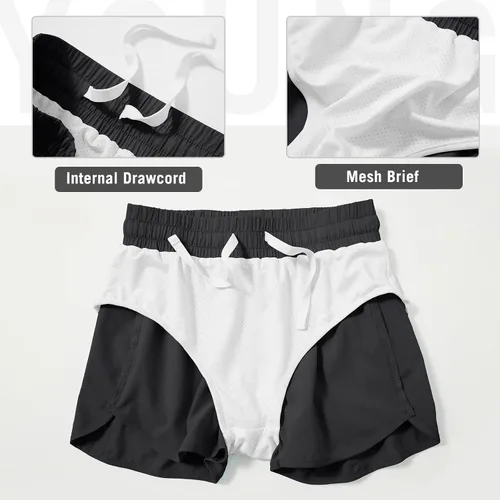 Vista 2 de BALEAF Pantalones cortos atléticos de baloncesto para niñas con forro para niños, tenis, correr, entrenamiento, animación, pantalones cortos
