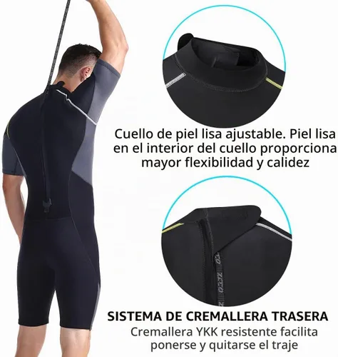 Vista 3 de Traje de neopreno corto para hombres de 0.059 in de neopreno con cremallera trasera para buceo, surf, esnórquel, natación