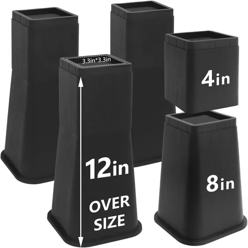 Vista 20 de Paquete de 4 elevadores de cama de 4 pulgadas resistentes, elevadores de muebles para dormitorio, tamaño individual XL, mesa, sofá, armario, marco