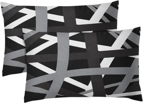 Vista 15 de Emvency Juego de 2 fundas de almohada decorativas retro con diseño de rayas grises y negras, para decoración del hogar, cuadradas, 16 x 16 pulgadas