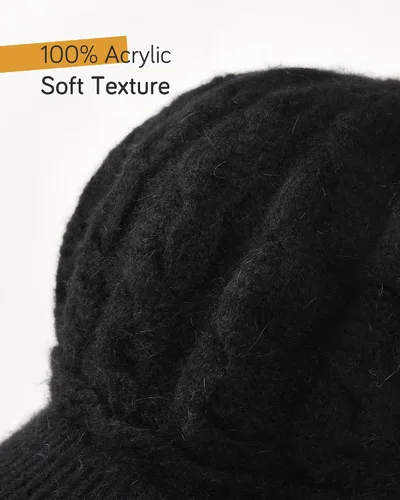 Vista 3 de FURTALK Gorros de punto de invierno con visera doble forro suave para mujer, cálidos y elegantes, gorros de nieve holgados