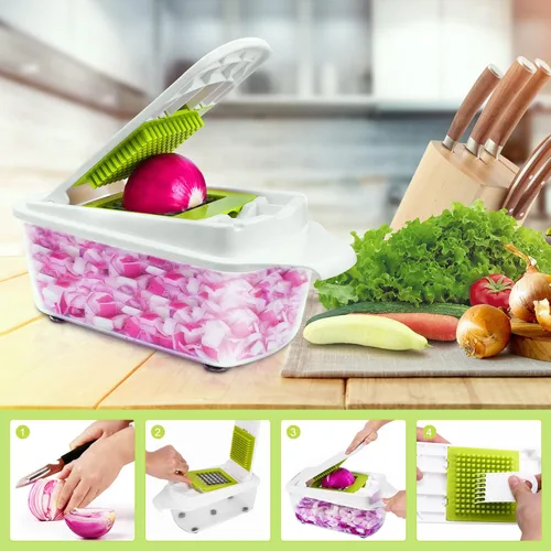 Vista 7 de Picadora de alimentos con 5 cuchillas, picadora de cebolla, picadora de frutas y verduras y verduras, verde claro