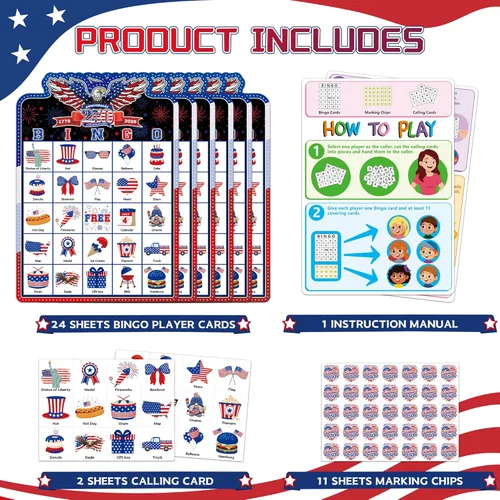 Vista 2 de Joy Bang Juegos de cartas de bingo de 250 aniversario de Estados Unidos para niños y adultos, celebra Estados Unidos 250 años, 250 aniversario