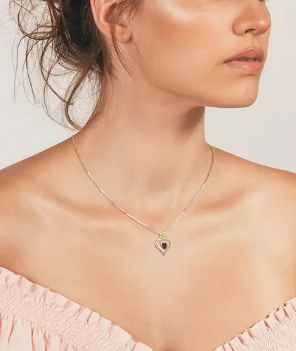 Vista 2 de YL Collar de corazón de plata de ley con colgante de flor de lirio para mujer