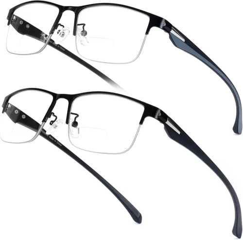 Vista 9 de SKYOAK 2 Pack TR90 Premium Reading Glasses for Men, Half Frame No-Line Computer Readers Multifocal Eyeglasses