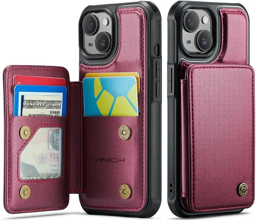 Vista 35 de Vinich for iPhone XR Wallet Case with Card Holder, Black RFID Blocking Credit Slots, Kickstand, Shockproof Flip Phone Cover, PU Leather, Double
