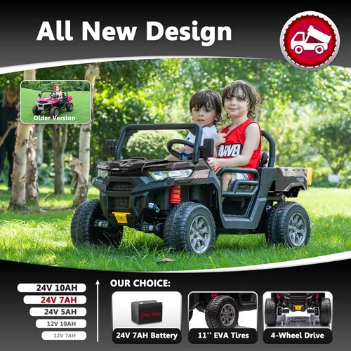 Vista 3 de Sopbost Juguetes de Montar de 2 Asientos 24V para Niños Grandes con Cama de Volteo Eléctrica Autos Eléctricos 4WD con Batería para Niños con Control