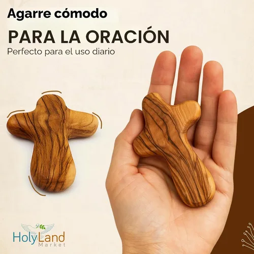 Vista 2 de Holy Land Market Cruz de comodidad/sujeción también conocida como cruz de palma o mano con bolsa de terciopelo y dos certificados (4 pulgadas) (1)