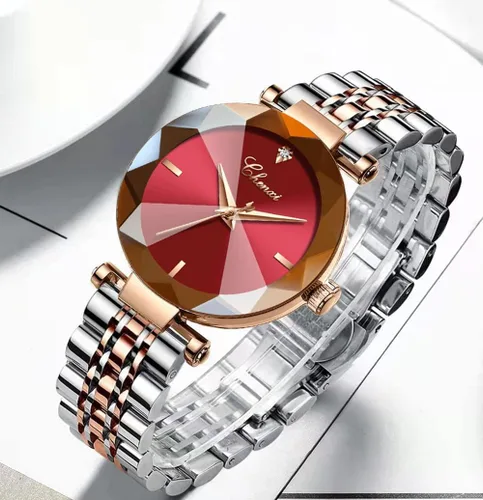 Vista 5 de SENRUD Relojes de moda para mujer, reloj de pulsera de malla de acero inoxidable de oro rosa, elegante, regalo para mujer, reloj de pulsera