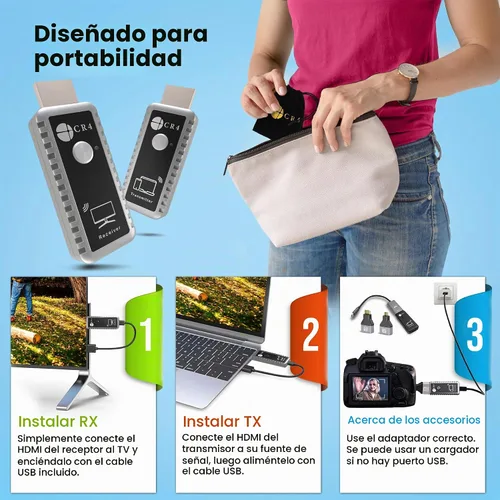 Vista 7 de CR4 Transmisor y receptor HDMI inalámbrico, 5G de baja latencia, Plug & Play, entrada 4K/salida 1080P, kit extensor para transmitir video/audio