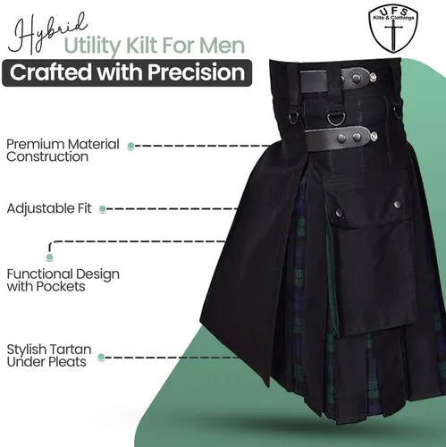 Vista 3 de UFS Kilts - Kilt Utility Kilt para hombre, algodón y tartán, tamaño 30-66 pulgadas