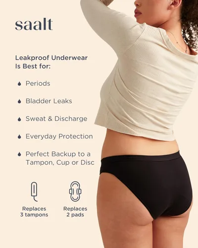 Vista 3 de saalt Comfort Modal Bikini Period Underwear - Regular & Super Absorbency - Keeps You Dry from All Leaks