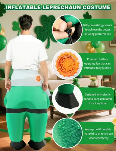 Vista 5 de Disfraz inflable de duende del día de San Patricio para hombres