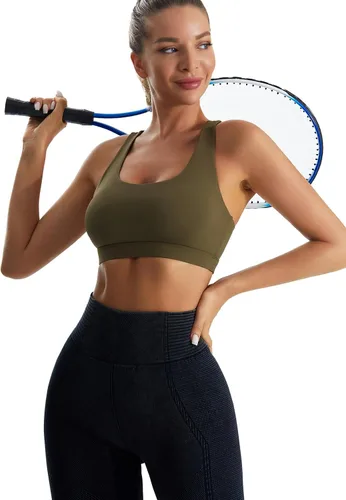 Vista 2 de RUNNING GIRL - Brasier deportivo de alto impacto para mujer, con espalda cruzada, brasier de entrenamiento, brasier de yoga de línea larga