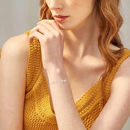 Vista 6 de Palpitate Pulsera de plata de ley, delicada joyería que no se deslustra para mujeres, mamá, madre, ella, regalo de margarita en cumpleaños