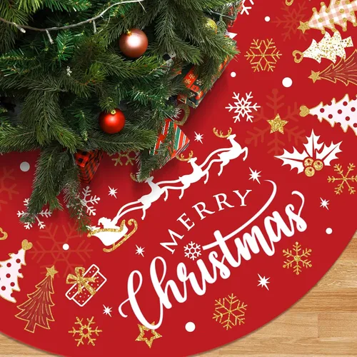 Vista 8 de Capoda Falda de árbol de Navidad de 48 pulgadas, tapete corto de felpa para árbol de Navidad, collar de árbol Feliz Navidad para invierno