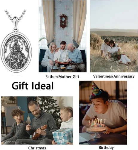 Vista 6 de DOTBJ Collar de plata de ley 925amuleto con medalla de San Valentín, regalos de Navidad para hombres y mujeres