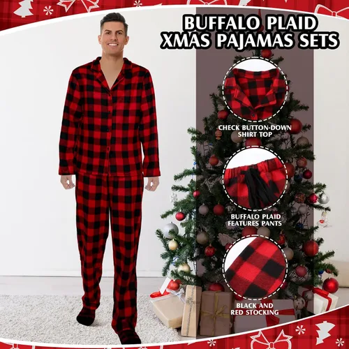 Vista 2 de Liitrsh Conjunto de pijamas de Navidad familiares con calcetines a juego, pijamas de Navidad a cuadros para vacaciones familiares