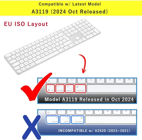 Vista 2 de Funda de teclado para teclado mágico M4 iMac 2024 (diseño europeo, llave de entrada de 7 formas) (modelo A3119, Touch ID, con llave numérica), funda