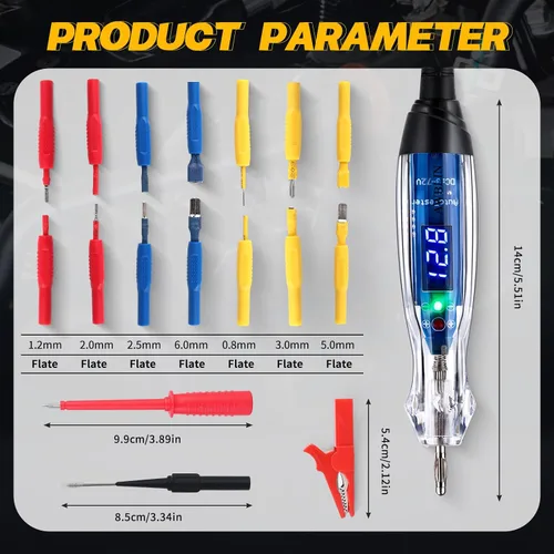 Vista 5 de Kit de Sonda de Luz de Prueba, Probador de Circuito Automotriz LED Digital de 3-72V DC con Voltímetro, Kit de Prueba de Sonda Eléctrica de 18 Piezas