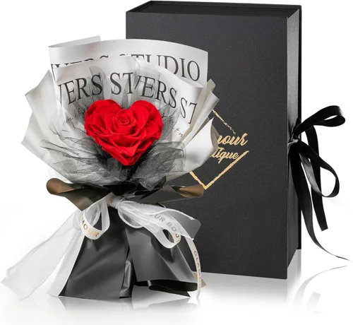 Vista 10 de GLAMOUR BOUTIQUE Ramo de flores preservadas, flores para siempre en una caja con hortensias y más, listo para regalo para aniversario, cumpleaños