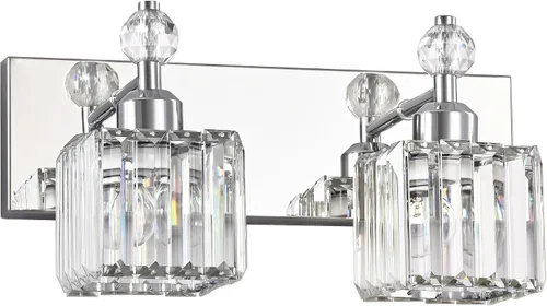 Vista 21 de PRESDE Aplique de pared de cristal único, lámpara de tocador cromada moderna, lámpara de pared de 1 luz para baño, dormitorio, pasillo