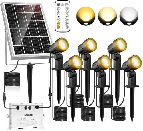 Vista 10 de MEIKEE 6 en 1 luces de paisaje RGB solares con control remoto, focos solares RGB LED que cambian de color, luces de punto RGB impermeables al aire