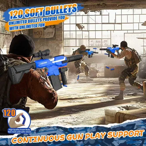 Vista 2 de Pistola automática de espuma de juguete con alcance, lanzador eléctrico de dardos de juguete con 120 dardos de espuma para pistolas, IR, linterna