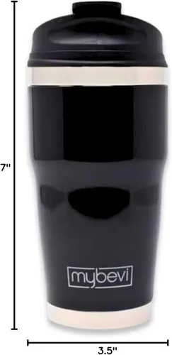 Vista 8 de MyBevi Retro Wave - Vaso aislado de acero inoxidable al vacío de triple capa para café y té, tapa resistente a derrames, 12 onzas, negro