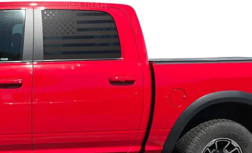Vista 2 de Calcomanías de bandera estadounidense compatibles con Ram Truck 1500 Crew Cab 2010-2018 - en negro mate para ventanas laterales - DC2A