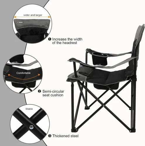 Vista 5 de Sillas de camping portátiles de gran tamaño, sillas plegables para exteriores con bolsillo y portavasos, bolsa de transporte para camping, portones