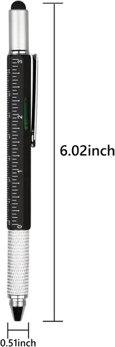 Vista 2 de DUNBONG Bolígrafo de metal multiherramienta 6 en 1, con destornillador, tinta negra, lápiz capacitivo, nivel y regla, 1 unidad (negro)