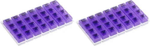 Vista 9 de Ezy Dose Organizador semanal de pastillas (7 días), caja de vitaminas y medicamentos, grandes compartimentos desplegables, 4 veces al día, azul