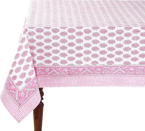 Vista 77 de Ridhi Mantel rectangular con estampado de bloque de mano verde espárragos Espárragos Verde Gadd