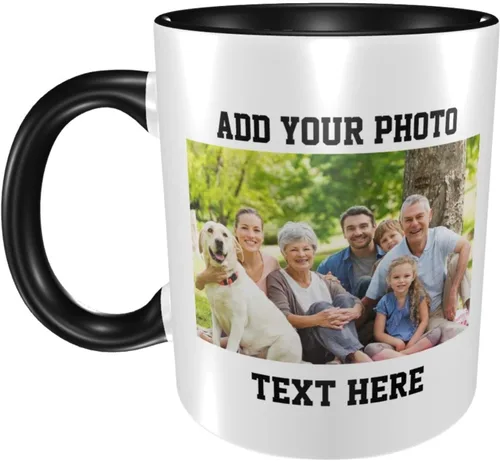 Vista 2 de Tazas de café con foto personalizada, taza personalizada con texto fotográfico, haz tu propia taza, taza de café con acento de cerámica, taza Negro